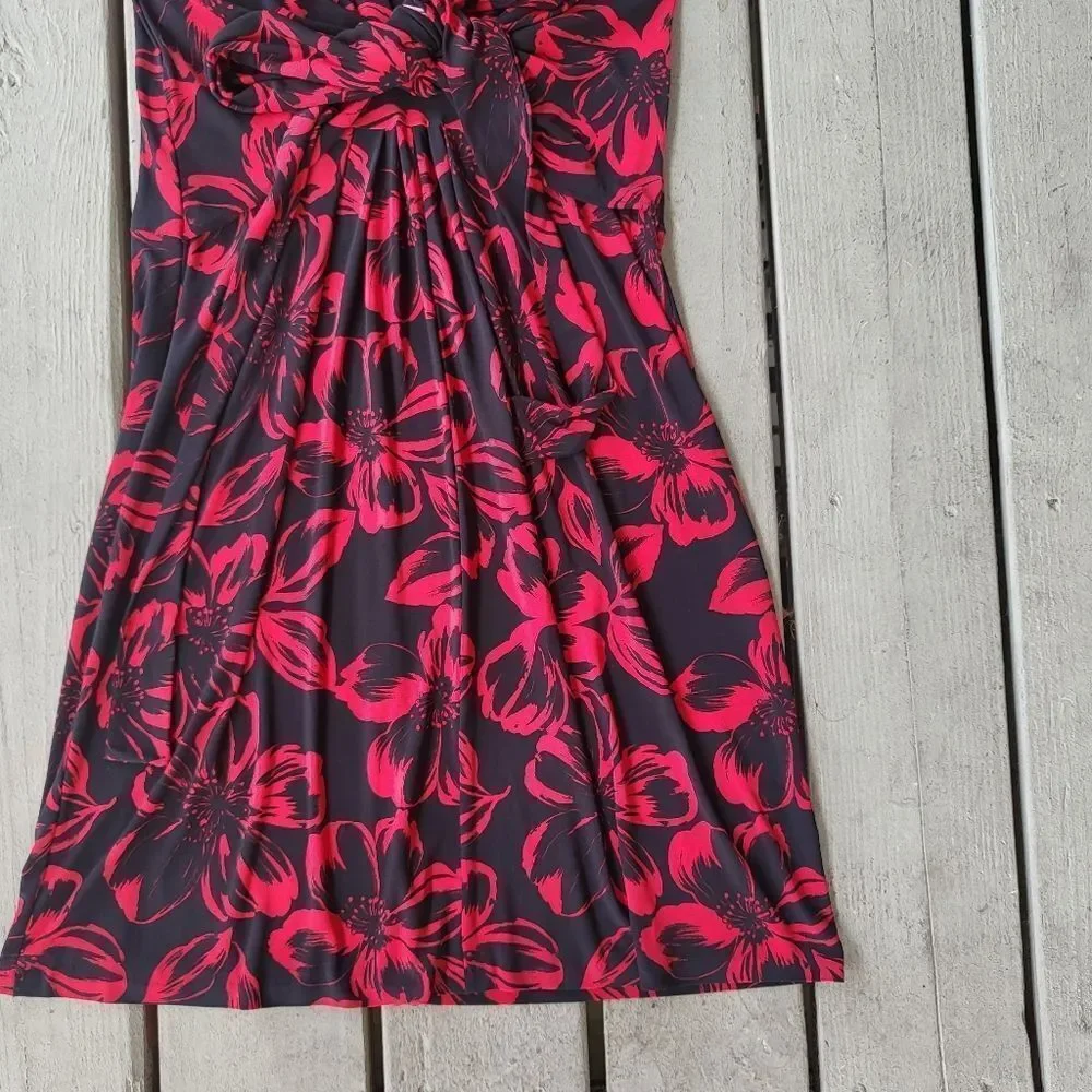 Norma Kamali‎ Red Black Floral Faux Wrap Sleeveless V-Neck Jersey Dress S… - Picture 3 of 5
